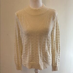 Loft cream scalloped neck long sleeve sweater Size M EUC